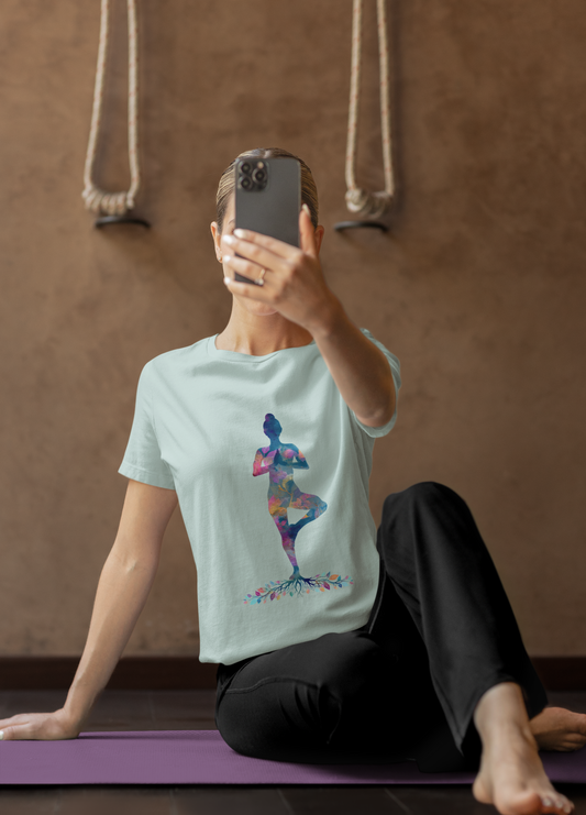 Colorful Tree Pose Mindful Yoga Tee - Unisex T-Shirt I Inspirational Yoga Art I Gift for Yogis I Relaxation & Meditation Tee