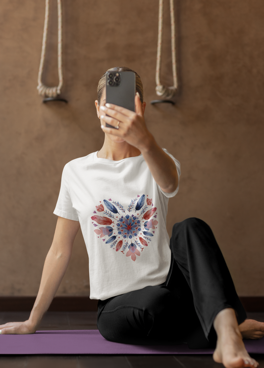 Heart Mandala Unisex Tee I Boho T-Shirt I Love Heart T-Shirt I Gift for Her I Casual Yoga Wear I Self-Care Meditation Apparel