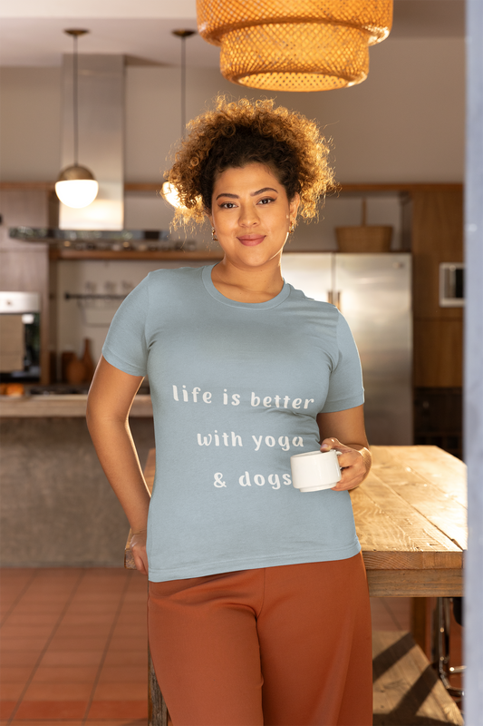 Life is Better with Yoga & Dogs Tee  I Unisex T-Shirt for Dog Lovers I Yoga Enthusiasts I Gift for Pet Parents I Meditation Apparel
