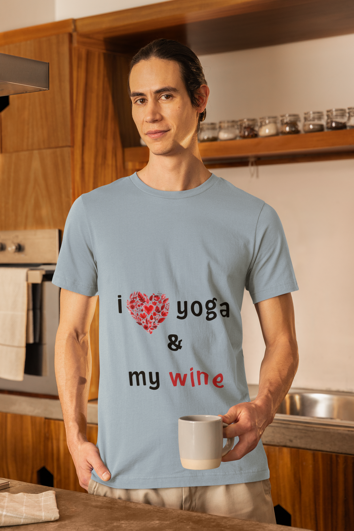 I Love Yoga & My Wine Unisex Tee - Perfect for Yogis and Wine Lovers I Funny Yoga Gift I Self-Care Meditation Apparel
