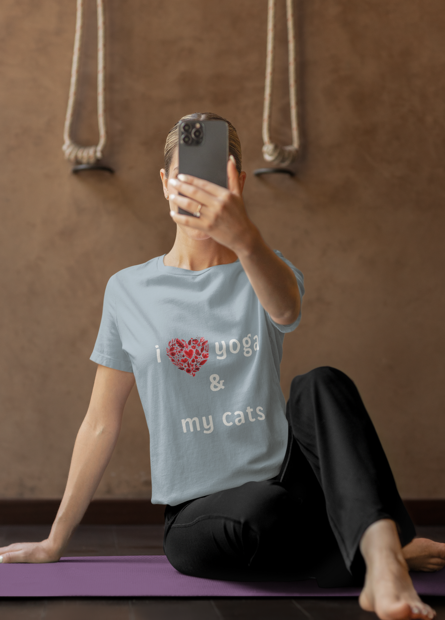 I Love Yoga & My Cats Tee | Cat & Yoga Lovers T-Shirt I Yoga Unisex Tee Gift for Cat Moms & Yogis I Self-Care Meditation Apparel