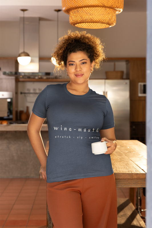Wine-Masté Stretch Sip Smile - Unisex Yoga Tee I Funny Wine Lover Gift I Wine & Yoga Enthusiast Apparel I Birthday Party Humor T-Shirt
