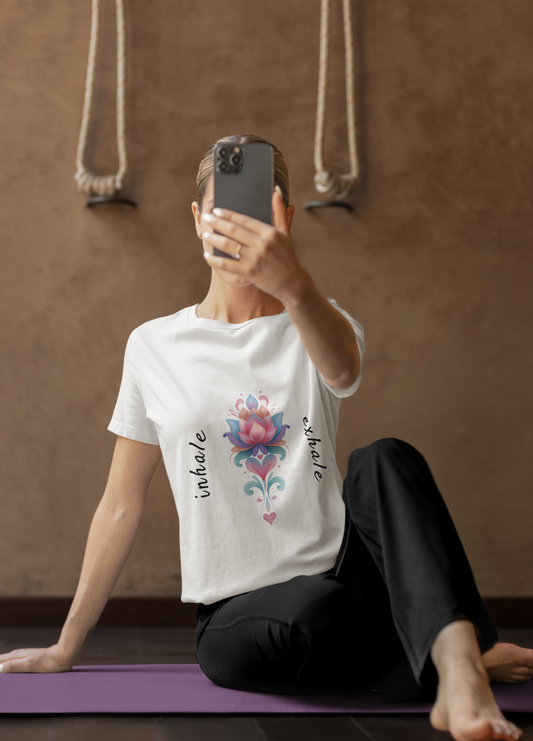 Lotus Flower Inhale Exhale Unisex Yoga Tee | Inspirational T-Shirt I Yoga Mindfulness  Apparel I Meditation T-Shirt
