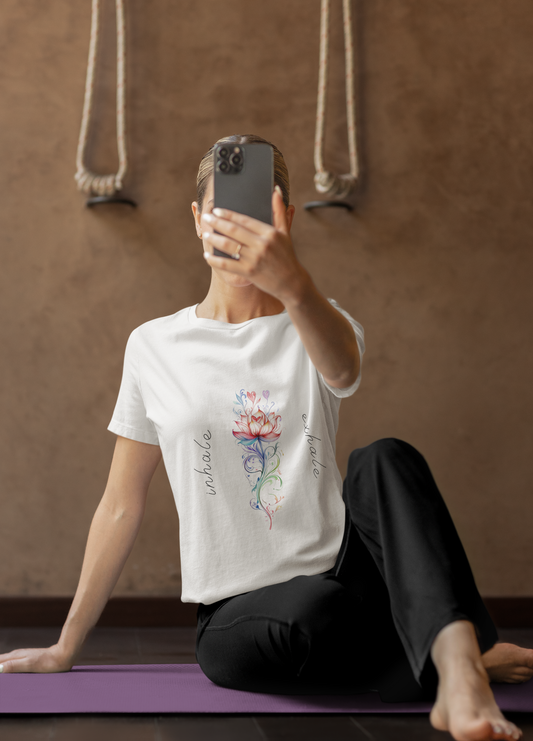 Lotus Flower Inhale Exhale Unisex Yoga Tee | Inspirational T-Shirt I Yoga Mindfulness  Apparel I Meditation T-Shirt