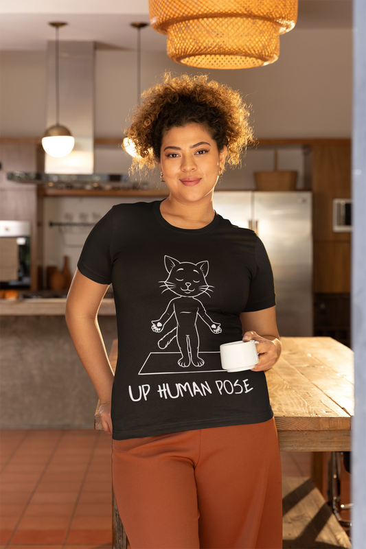 Up Human Pose - Unisex Cat Yoga Tee I Relaxation Gift I Yoga & Pet Lover T-Shirt I Quirky Animal Tee I Fun Gift for Cat Owners I Cute Tee for Zen Vibes