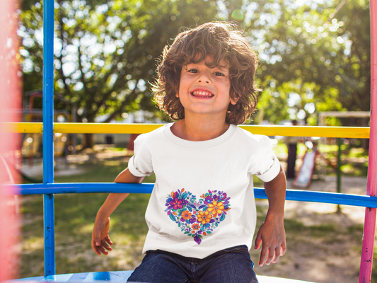Floral Heart Youth Yoga Tee - Cute Kids T-Shirt I Spring Outfit for Young Yogis I Birthday Gift I Flower Design Top I Children's Fashion