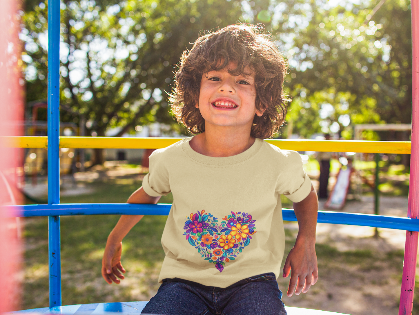 Floral Heart Youth Yoga Tee - Cute Kids T-Shirt I Spring Outfit for Young Yogis I Birthday Gift I Flower Design Top I Children's Fashion