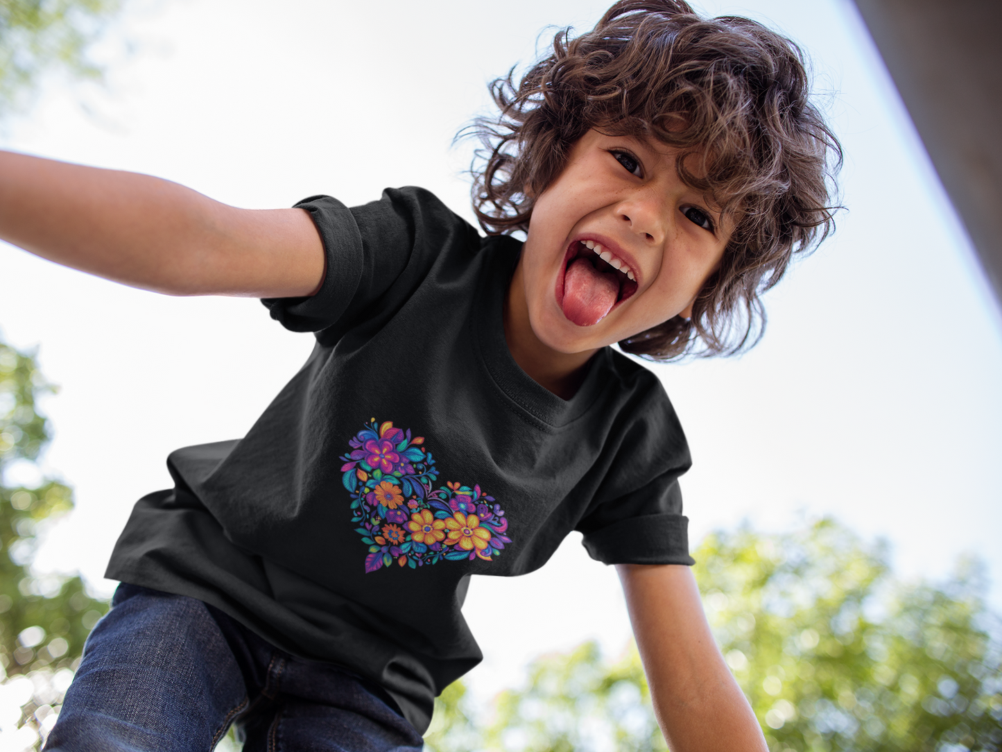 Floral Heart Youth Yoga Tee - Cute Kids T-Shirt I Spring Outfit for Young Yogis I Birthday Gift I Flower Design Top I Children's Fashion