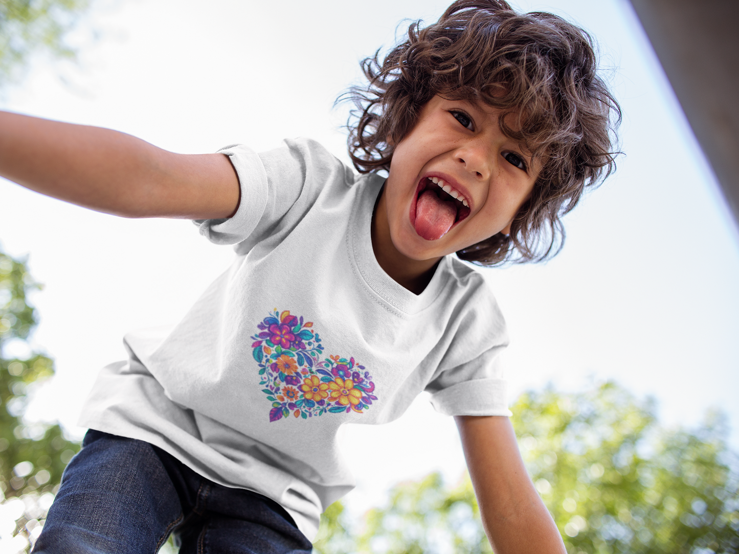 Floral Heart Youth Yoga Tee - Cute Kids T-Shirt I Spring Outfit for Young Yogis I Birthday Gift I Flower Design Top I Children's Fashion