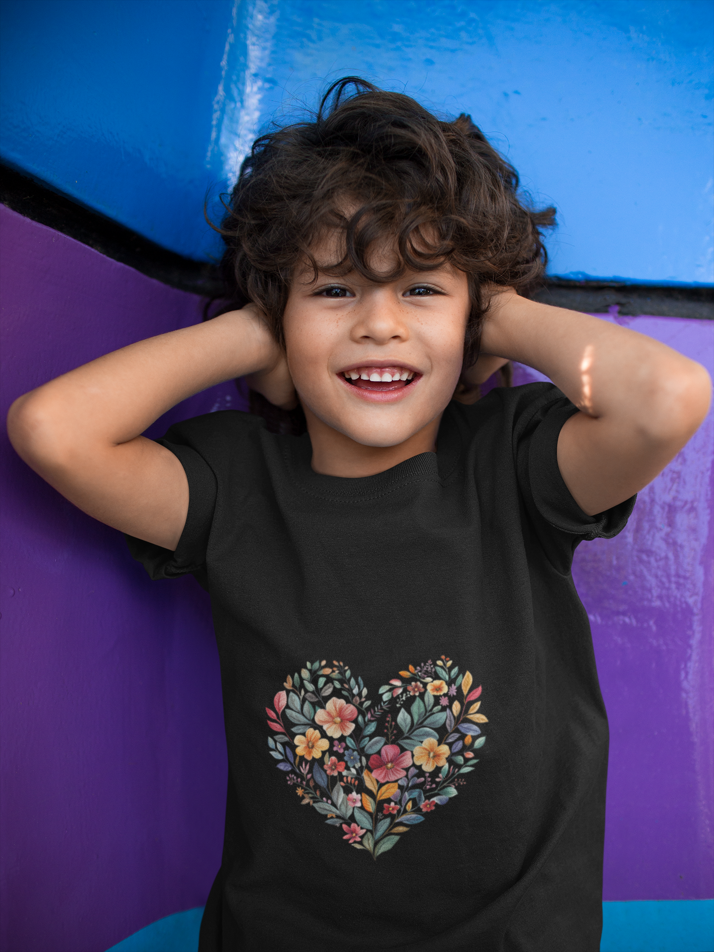 Floral Heart Youth Yoga Tee - Cute Kids T-Shirt I Spring Outfit for Young Yogis I Birthday Gift I Flower Design Top I Children's Fashion