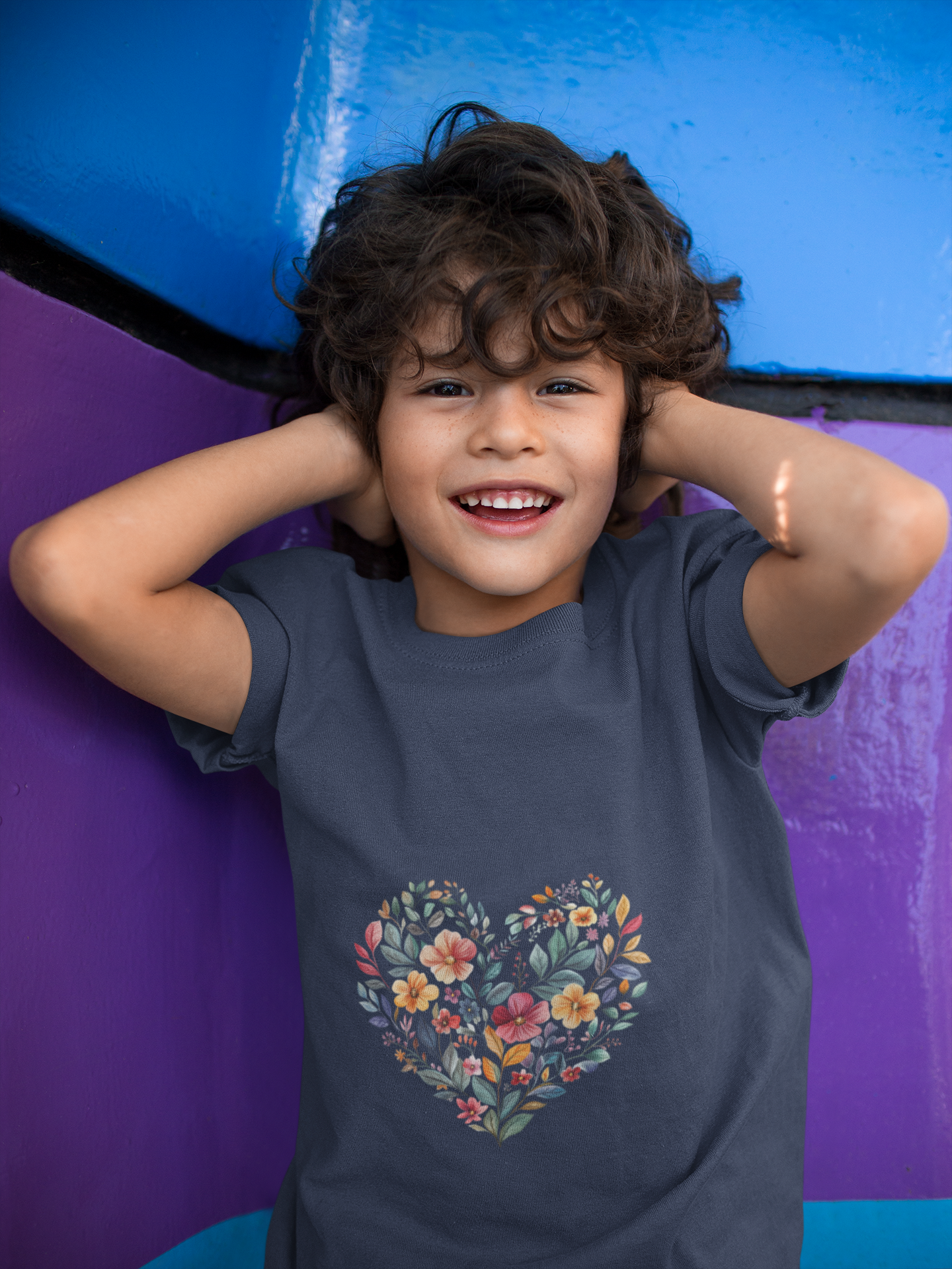 Floral Heart Youth Yoga Tee - Cute Kids T-Shirt I Spring Outfit for Young Yogis I Birthday Gift I Flower Design Top I Children's Fashion