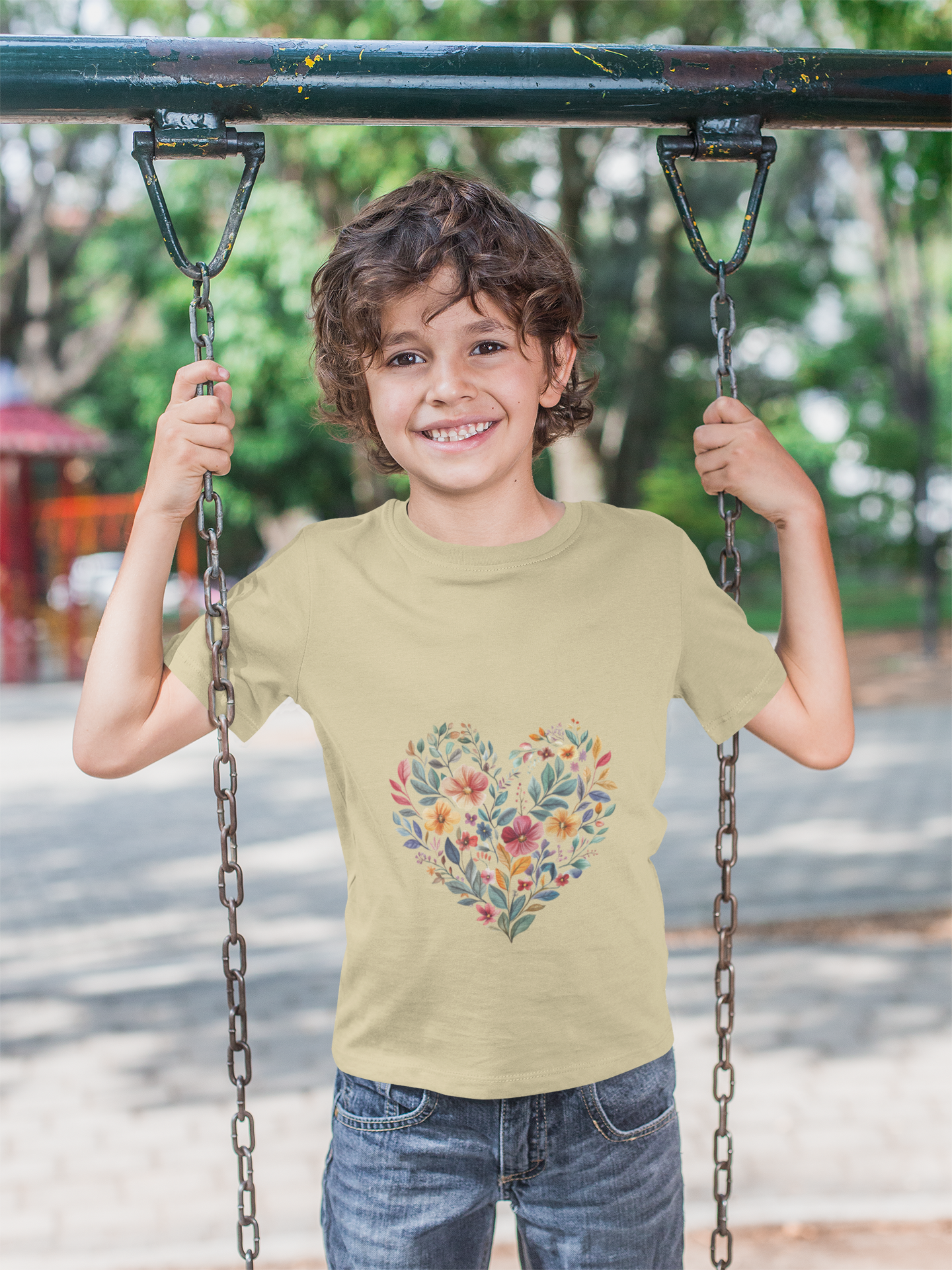 Floral Heart Youth Yoga Tee - Cute Kids T-Shirt I Spring Outfit for Young Yogis I Birthday Gift I Flower Design Top I Children's Fashion