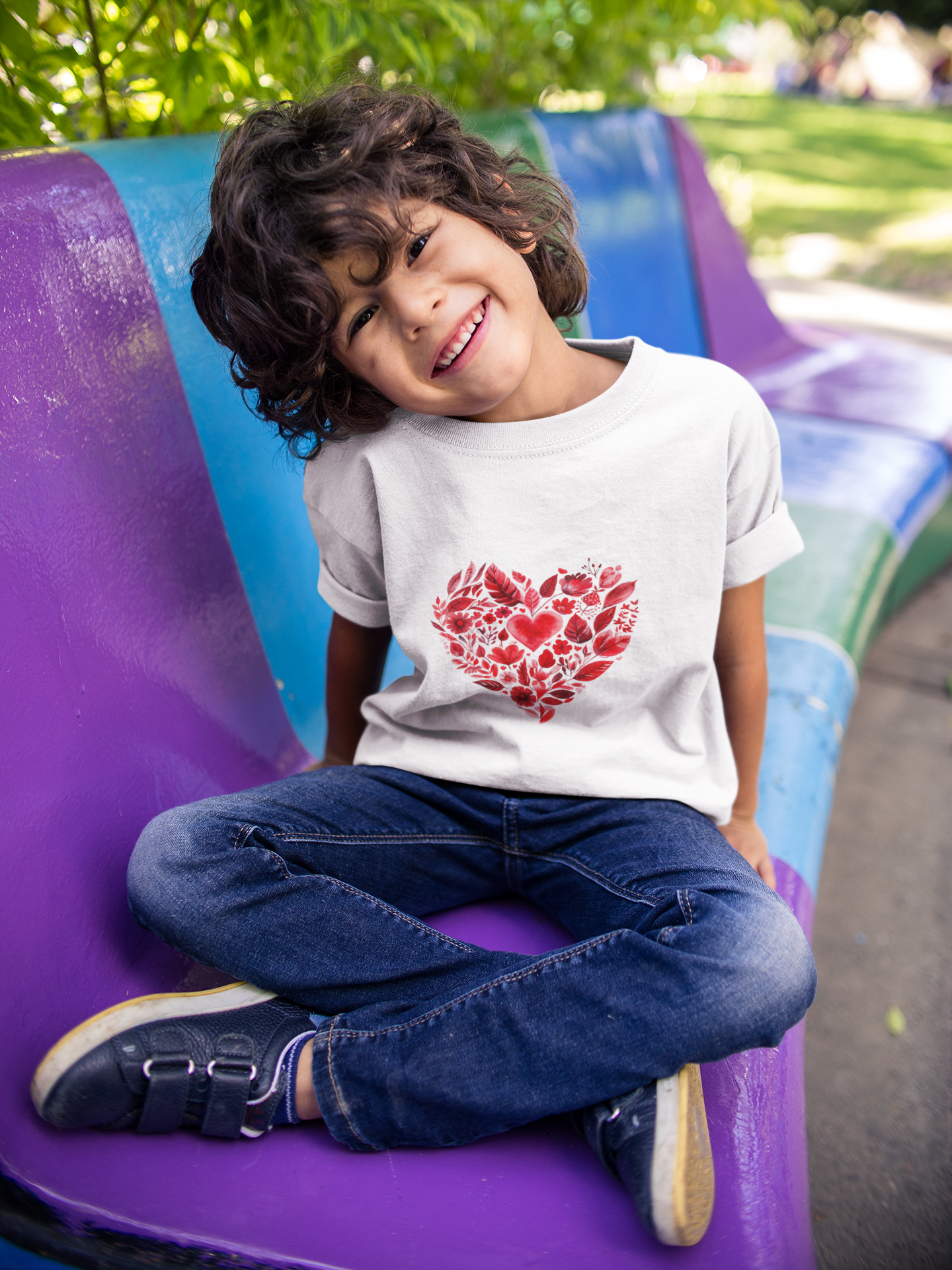 Heart Blossom Youth Tee - Cute Gift for Kids I Summer & Yoga T-Shirt I Floral Design I Birthday Outfit I Valentine's Day Wear