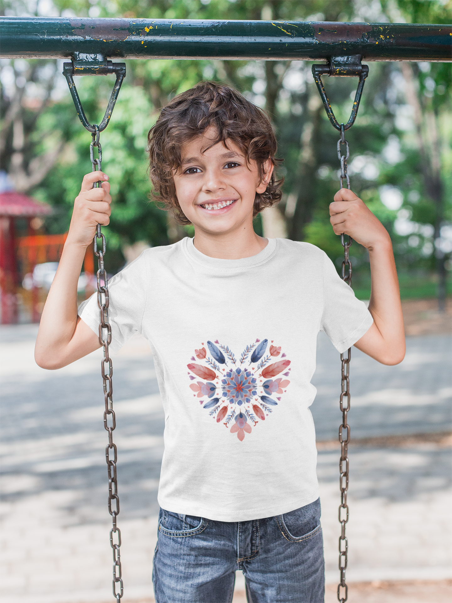 Heart Mandala Youth Tee for Yoga  - Summer T-Shirt I Kids Gift I Valentine's Day Apparel I Cute Graphic Tee I Fun Playwear