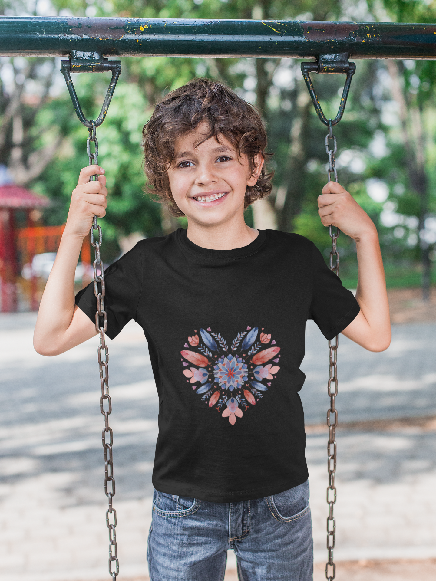 Heart Mandala Youth Tee for Yoga  - Summer T-Shirt I Kids Gift I Valentine's Day Apparel I Cute Graphic Tee I Fun Playwear