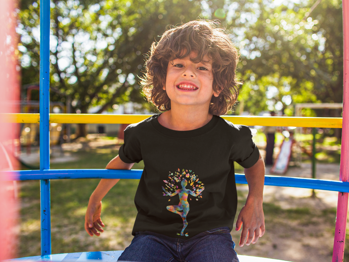 Tree Pose Colorful Yoga - Inspired Youth Tee - Kids Meditation T-Shirt I Mindfulness T-Shirt I Boho Kids Top I Birthday Gift for Young Yogis
