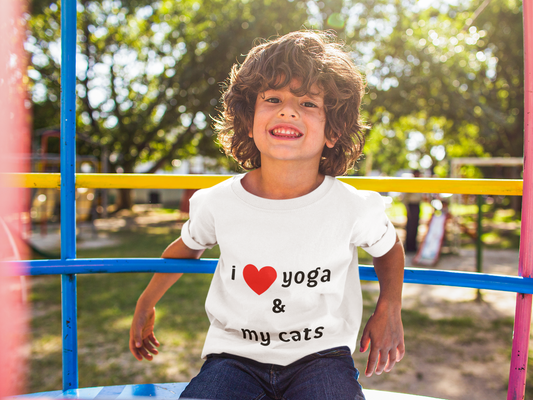 I Love Yoga & My Cats Youth Tee - Funny Kids T-Shirt I Pet Lover Gift I Young Yoga Enthusiast Apparel