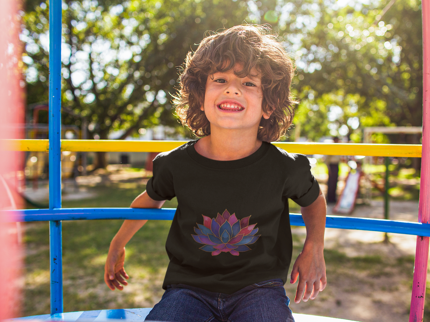 Youth Lotus Flower Yoga Tee | Bohemian Style Shirt for Kids I Summer Fashion for Young Yogis I Gift for Nature Lovers I Relaxed Fit T-Shirt