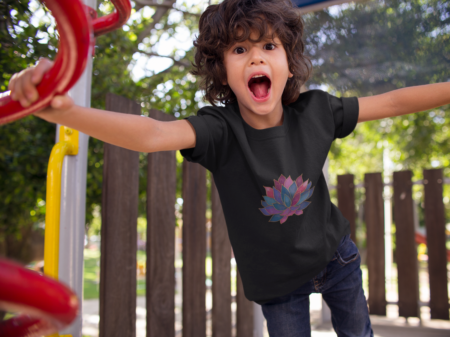 Youth Lotus Flower Yoga Tee | Bohemian Style Shirt for Kids I Summer Fashion for Young Yogis I Gift for Nature Lovers I Relaxed Fit T-Shirt