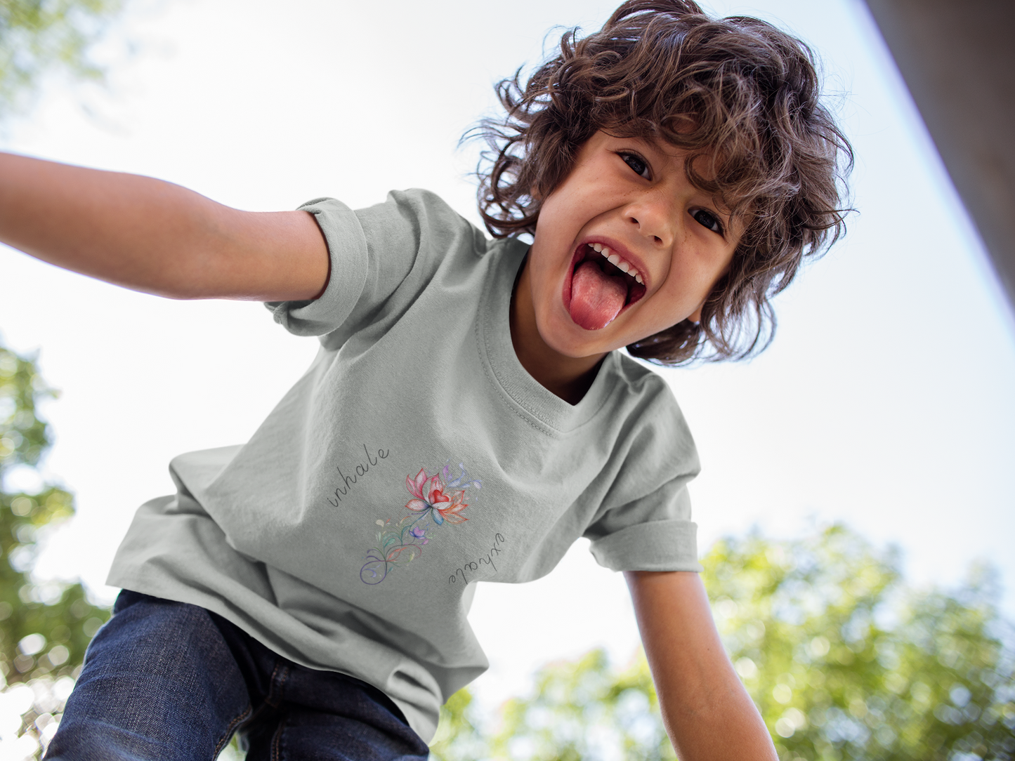Lotus Flower Inhale Exhale Unisex Youth Yoga Tee | Yoga Inspirational T-Shirt for Kids I Youth Yoga Mindfulness  Apparel