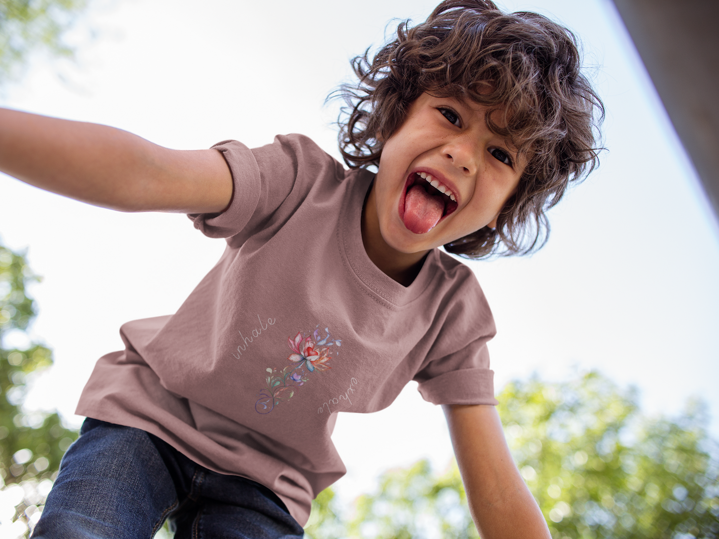 Lotus Flower Inhale Exhale Unisex Youth Yoga Tee | Yoga Inspirational T-Shirt for Kids I Youth Yoga Mindfulness  Apparel