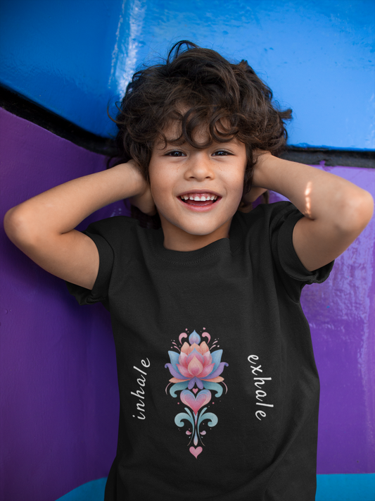 Lotus Flower Inhale Exhale Unisex Youth Yoga Tee | Yoga Inspirational T-Shirt for Kids I Youth Yoga Mindfulness  Apparel