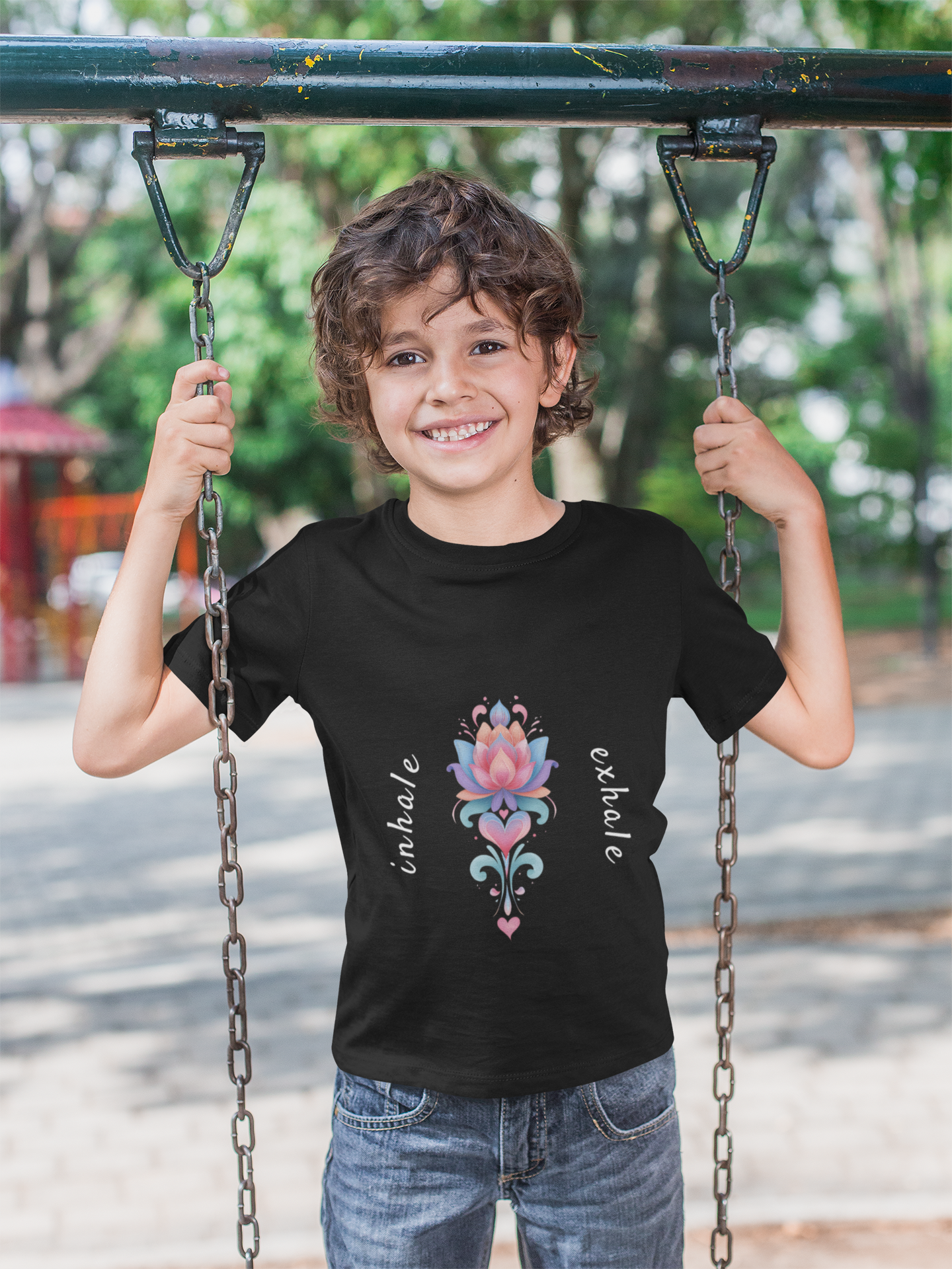Lotus Flower Inhale Exhale Unisex Youth Yoga Tee | Yoga Inspirational T-Shirt for Kids I Youth Yoga Mindfulness  Apparel