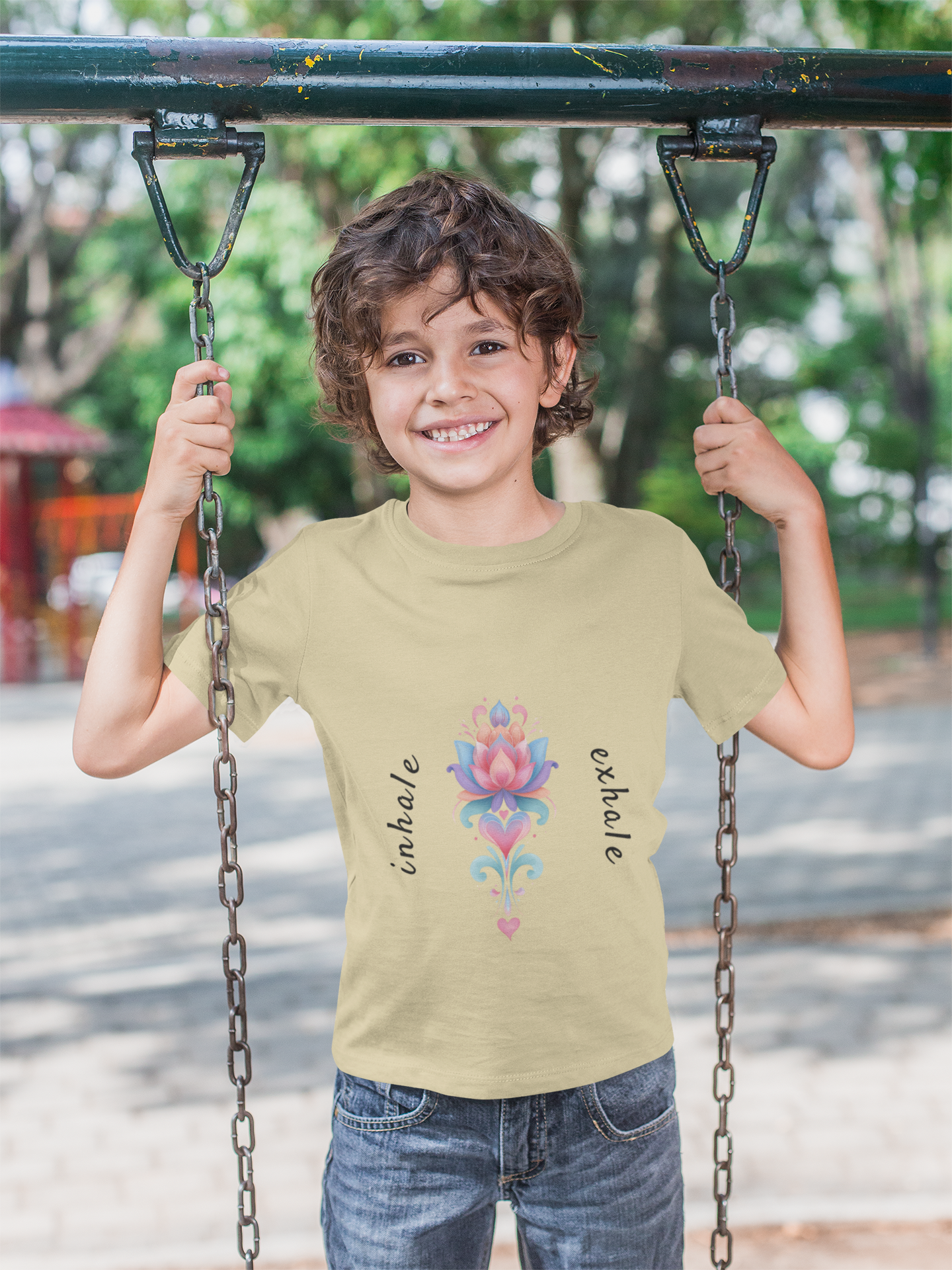 Lotus Flower Inhale Exhale Unisex Youth Yoga Tee | Yoga Inspirational T-Shirt for Kids I Youth Yoga Mindfulness  Apparel