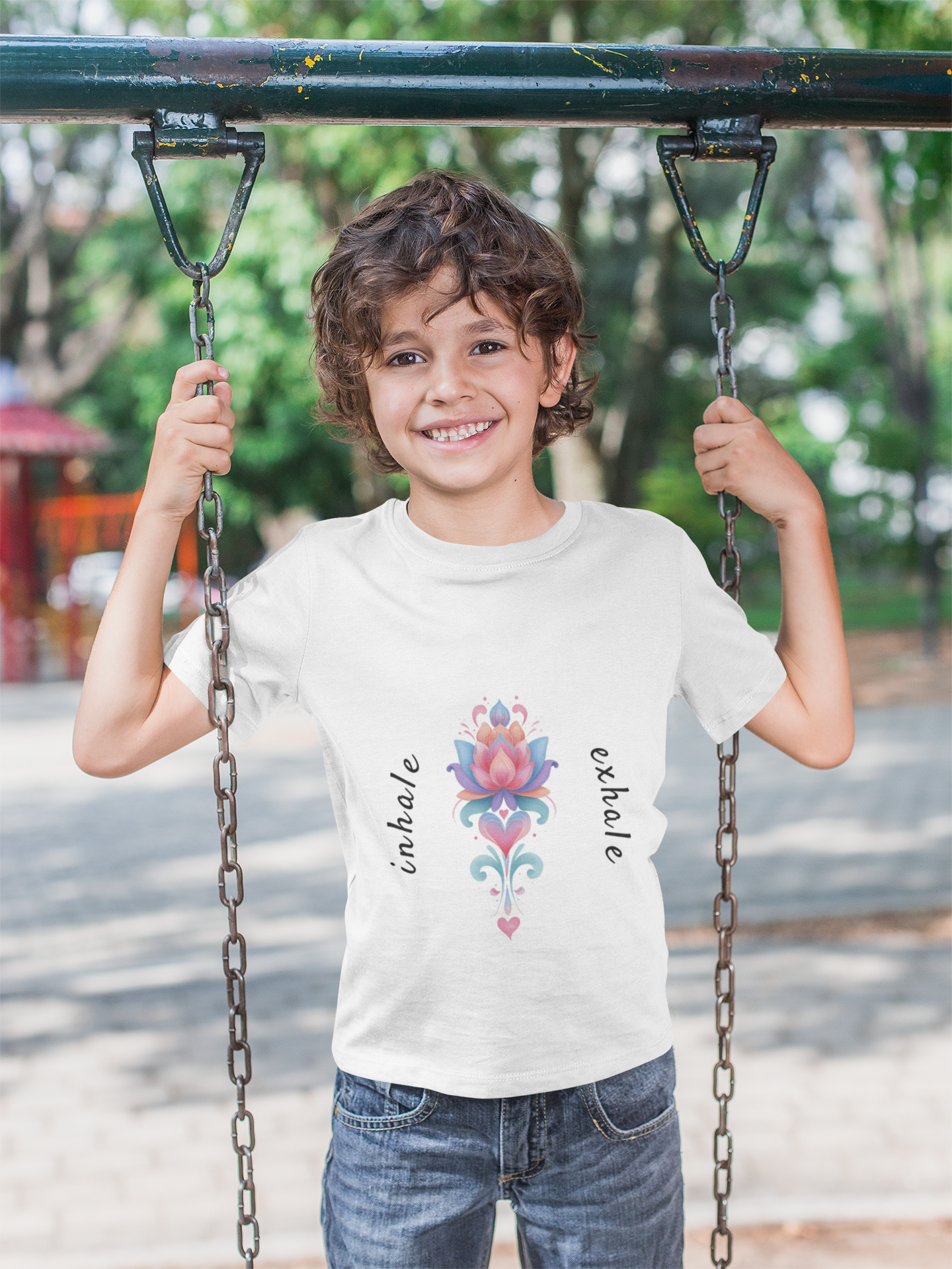 Lotus Flower Inhale Exhale Unisex Youth Yoga Tee | Yoga Inspirational T-Shirt for Kids I Youth Yoga Mindfulness  Apparel
