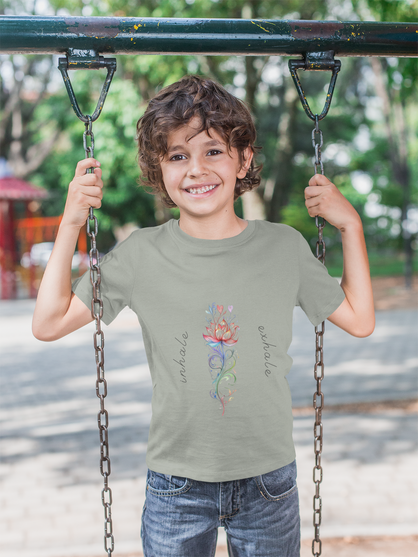 Lotus Flower Inhale Exhale Unisex Youth Yoga Tee | Yoga Inspirational T-Shirt for Kids I Youth Yoga Mindfulness  Apparel