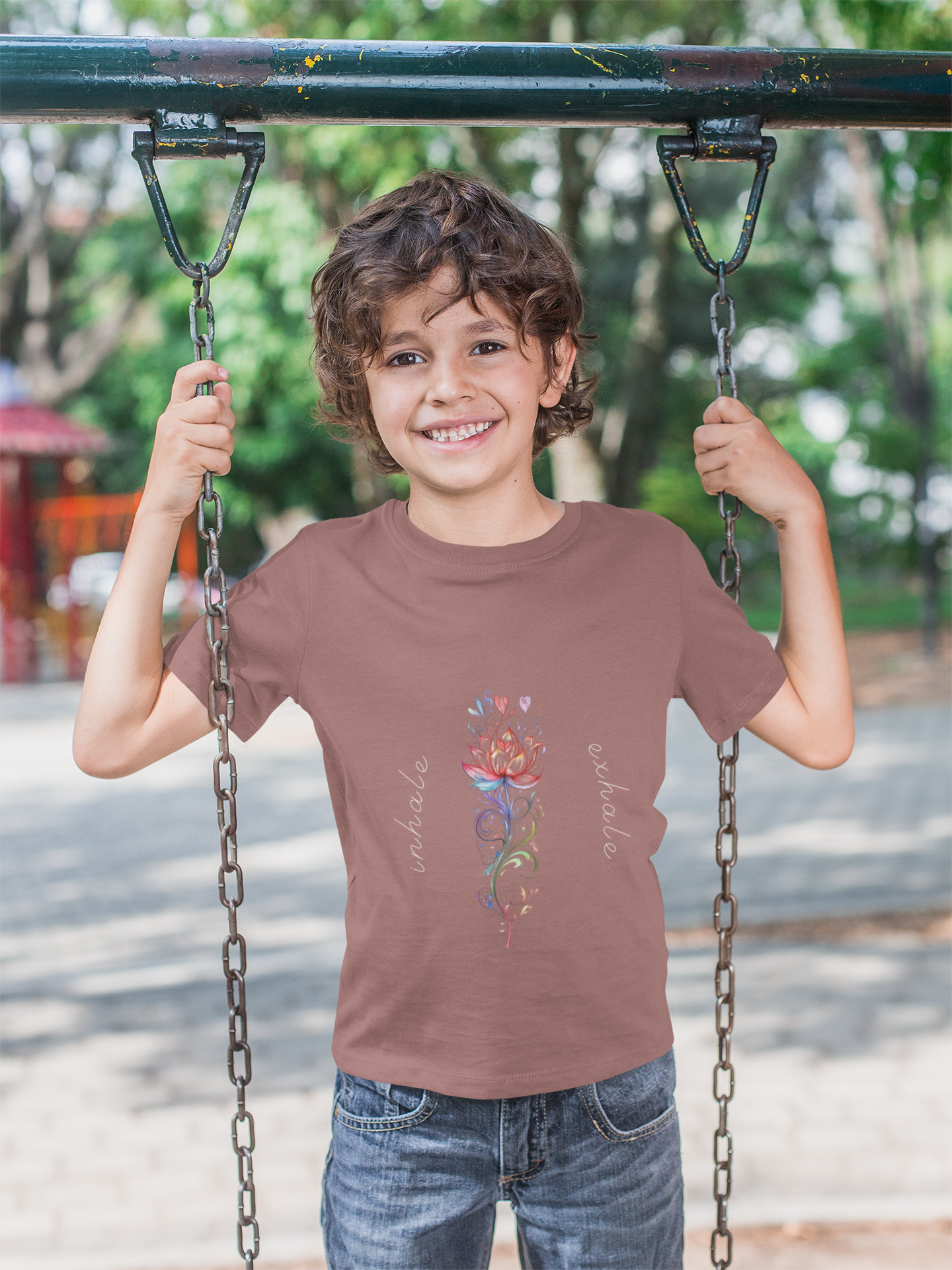 Lotus Flower Inhale Exhale Unisex Youth Yoga Tee | Yoga Inspirational T-Shirt for Kids I Youth Yoga Mindfulness  Apparel