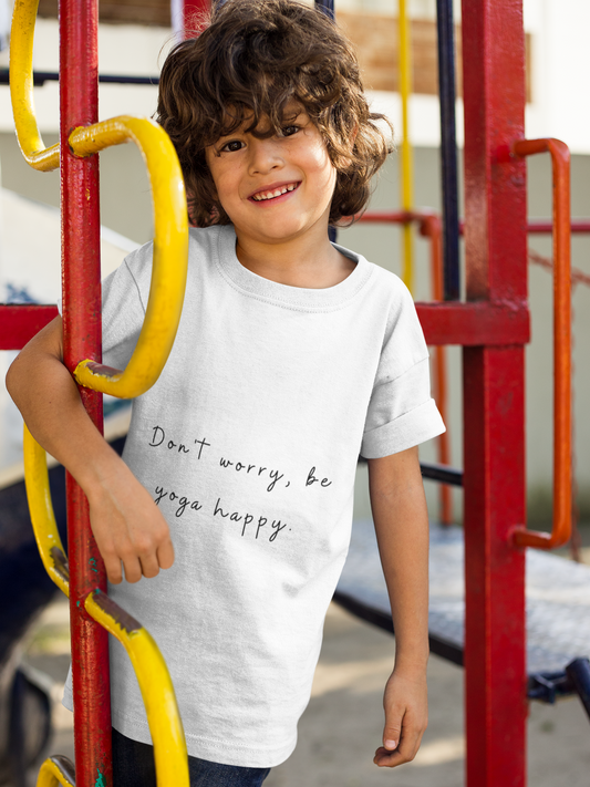 Don't Worry Be Yoga Happy - Yoga Motivational Youth Tee I Kids Yoga T-Shirt I Positive Message Tee I Gift for Young Yogis I Casual Summer Top for Kids