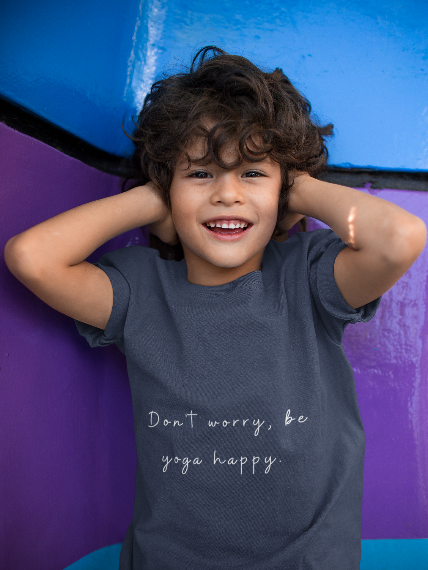 Don't Worry Be Yoga Happy - Yoga Motivational Youth Tee I Kids Yoga T-Shirt I Positive Message Tee I Gift for Young Yogis I Casual Summer Top for Kids