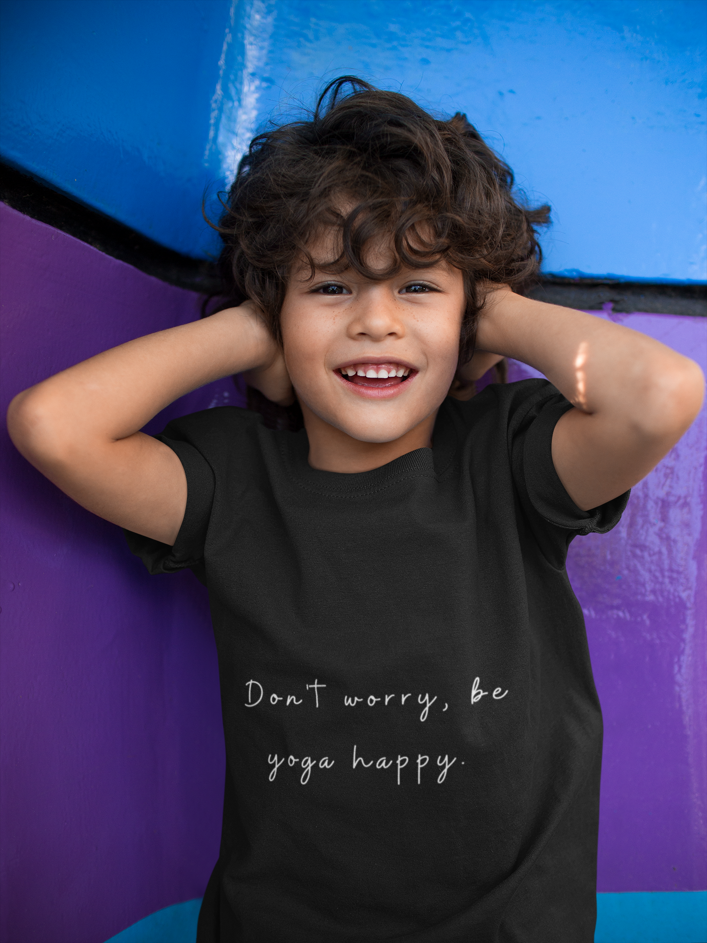 Don't Worry Be Yoga Happy - Yoga Motivational Youth Tee I Kids Yoga T-Shirt I Positive Message Tee I Gift for Young Yogis I Casual Summer Top for Kids