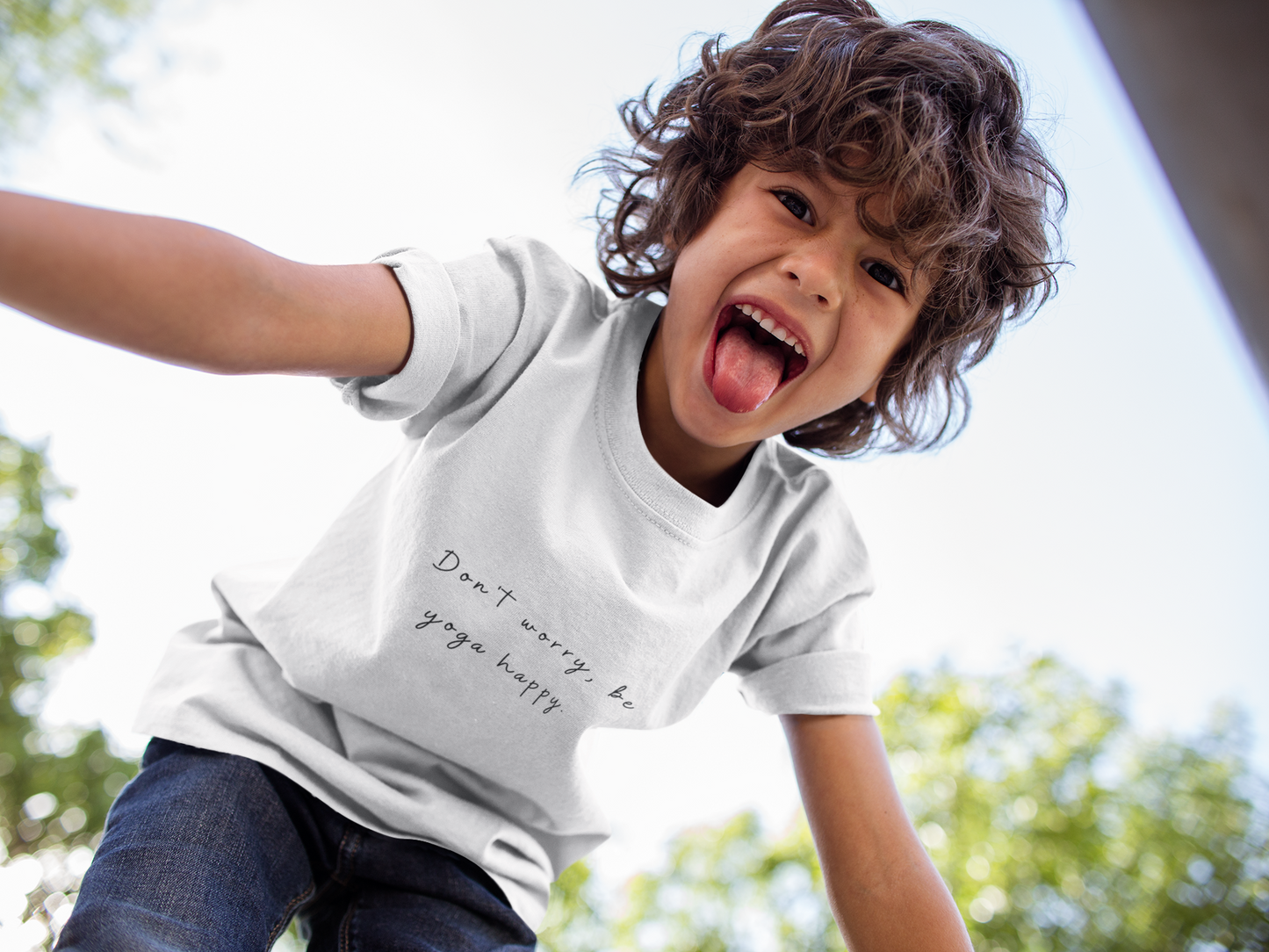 Don't Worry Be Yoga Happy - Yoga Motivational Youth Tee I Kids Yoga T-Shirt I Positive Message Tee I Gift for Young Yogis I Casual Summer Top for Kids