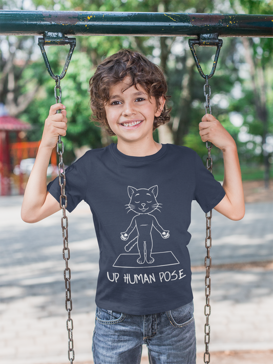 Cute Up Human Pose Design - Youth Yoga Cat Tee I Kids Yoga T-Shirt I Gift for Pet Lovers I Fun Animal Tee I Kids Activewear
