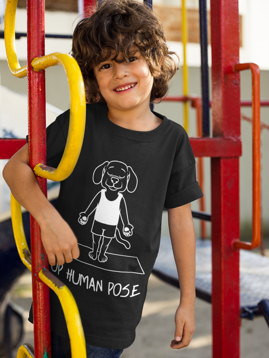 Cute Up Human Pose Design - Youth Yoga Dog Tee I Kids Yoga T-Shirt I Gift for Pet Lovers I Fun Animal Tee I Kids Activewear