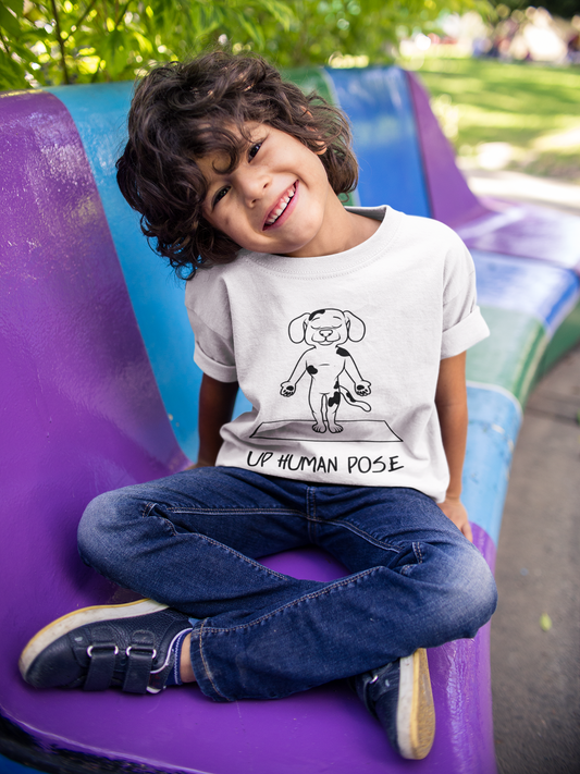 Cute Up Human Pose Design - Youth Yoga Dog Tee I Kids Yoga T-Shirt I Gift for Pet Lovers I Fun Animal Tee I Kids Activewear