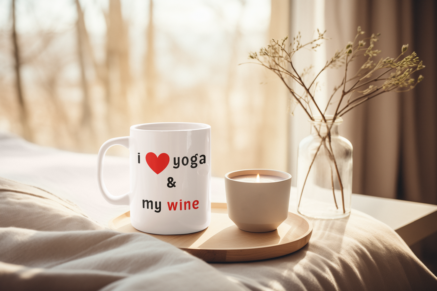 I Love Yoga & My Wine Mug  - Fun Gift for Yogis I Coffee & Wine Lovers I Home Decor I Yoga Studio I Birthday Gift