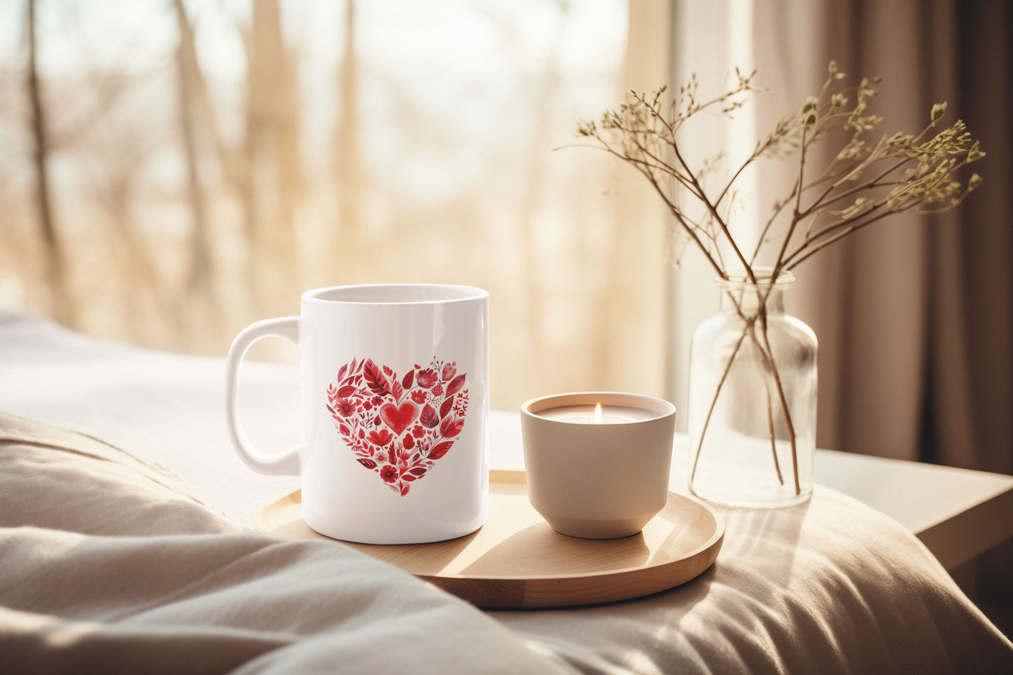 Romantic Floral Heart Mandala Mug - Perfect Gift for Couples I Tea Lovers I Yoga Enthusiasts I Valentine's Day I Birthday I Home Decor I Coffee Mug