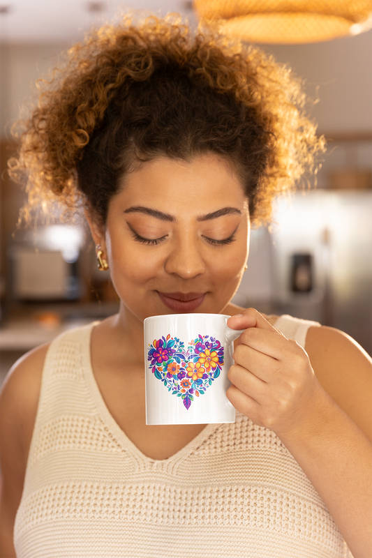Colorful Floral Heart Mug - Perfect Gift for Yoga Lovers I Mother's Day I Home Décor I Coffee Lovers I Positive Vibes