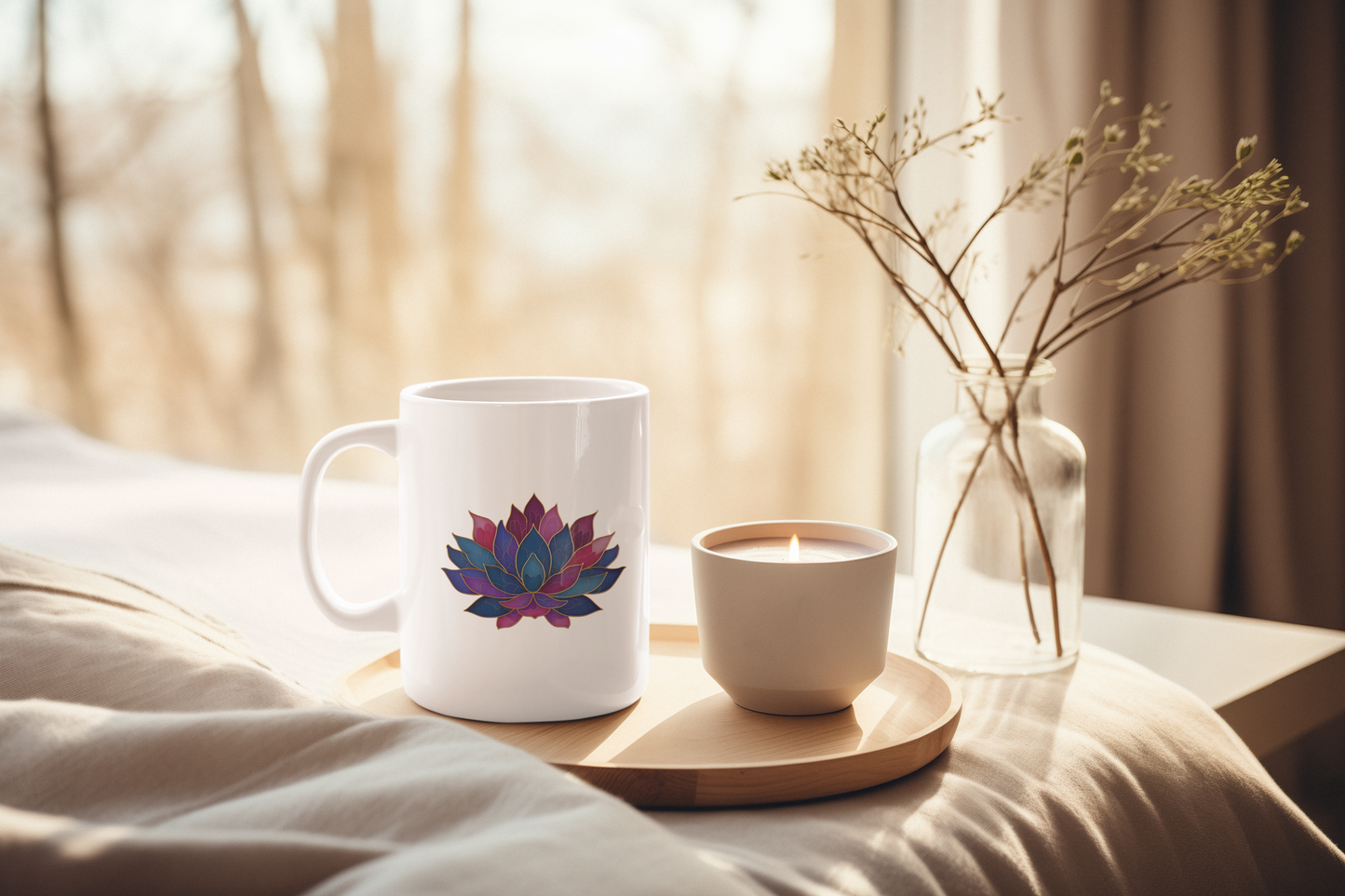 Lotus Flower Ceramic Mug - Yoga Boho Coffee Cup I Spiritual Tea Mug I Wellness Gift I Meditation Decor