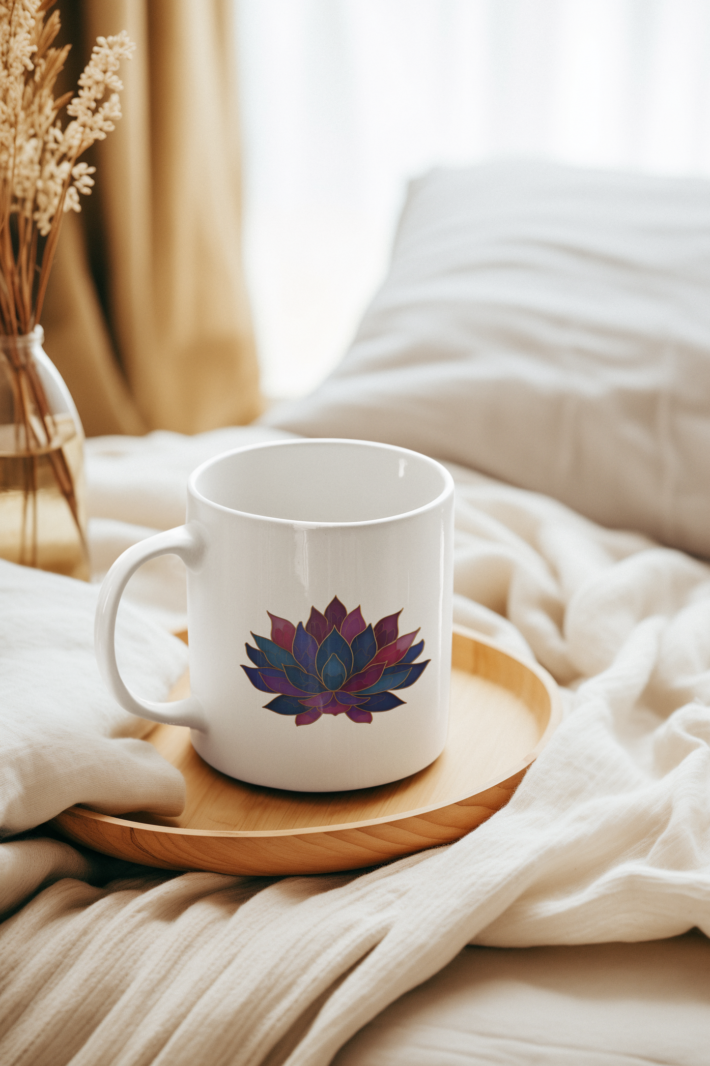 Lotus Flower Ceramic Mug - Yoga Boho Coffee Cup I Spiritual Tea Mug I Wellness Gift I Meditation Decor