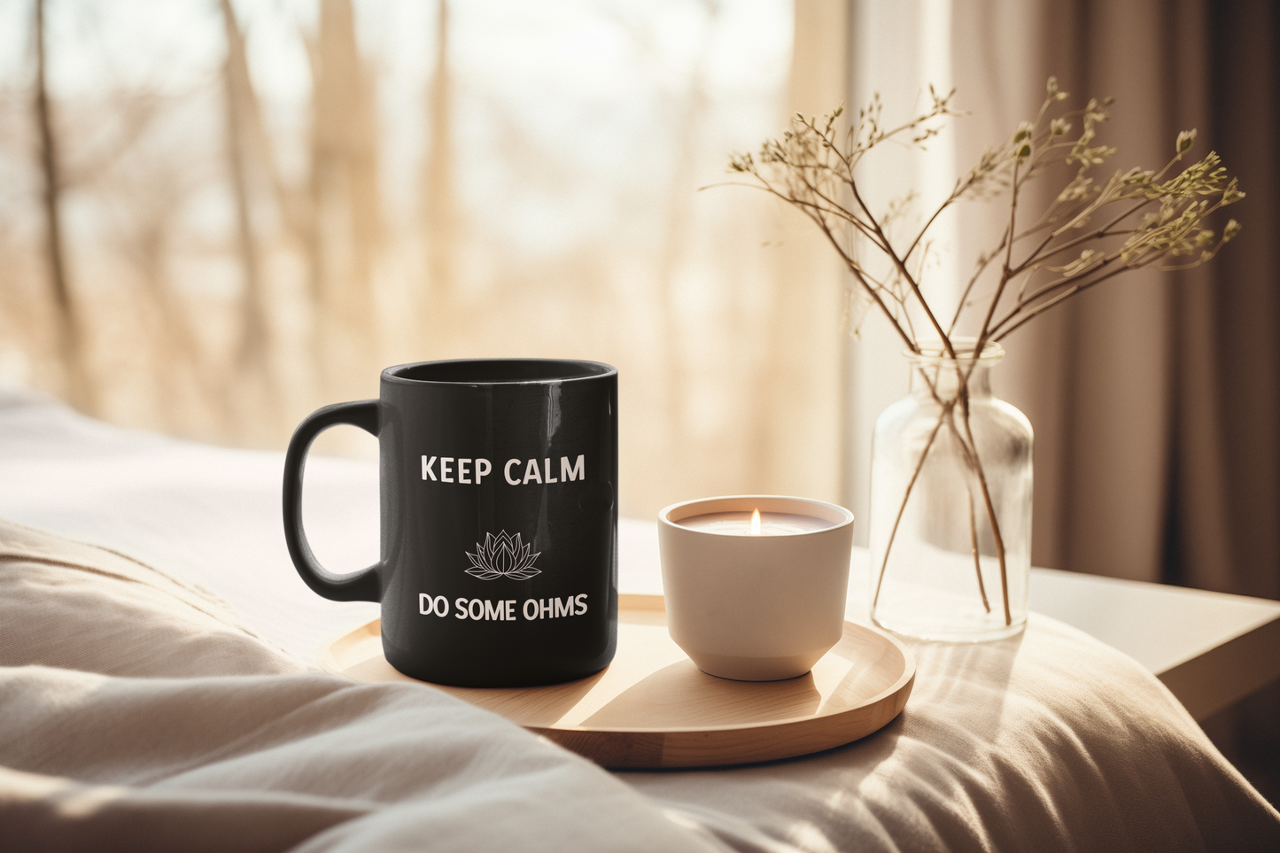 Keep Calm Do Some Ohms - Black Lotus Coffee Mug I 11oz Zen Vibes I Meditation Gift I Yoga Enthusiast I Relaxation I Home Decor