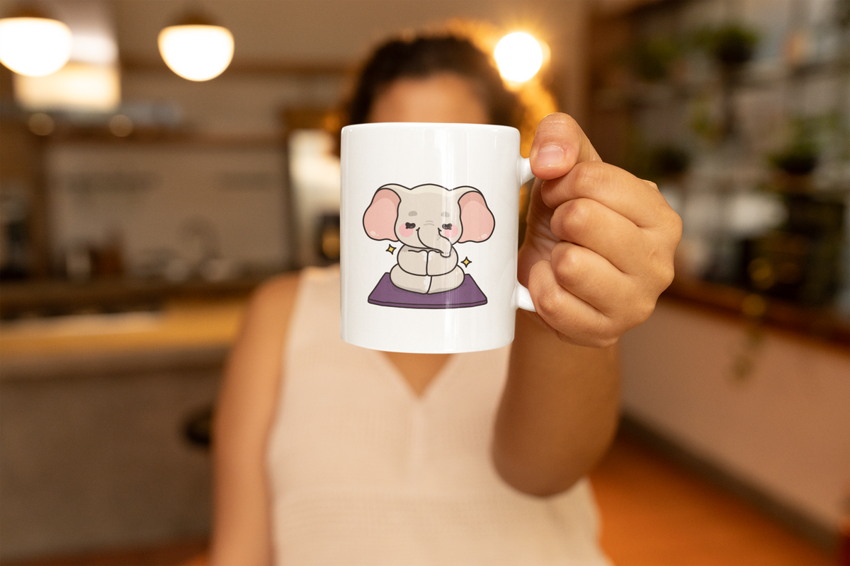 Cute Yoga Elephant Mug - 11oz Meditation Coffee Cup I Yoga Lover's Gift I Mug For Yogini I Mindulness Coffee Cup
