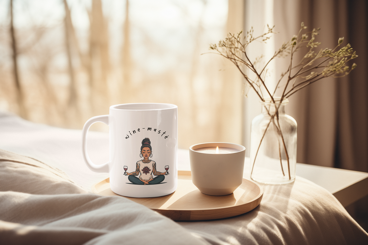 Yoga & Wine Coffee Mug - Meditation Mug I Funny Yoga Mug I Gift For Yogini I Wine Lover's Cup I Wellness Gift