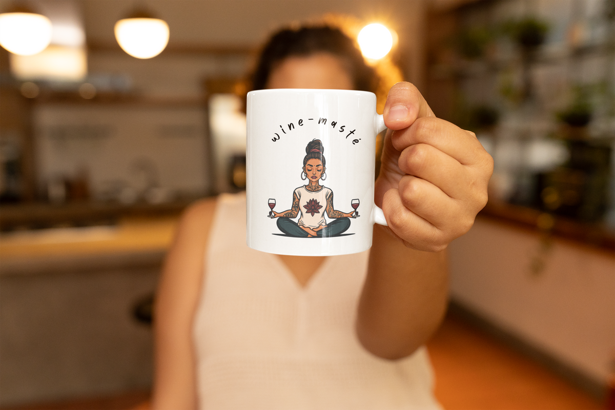 Yoga & Wine Coffee Mug - Meditation Mug I Funny Yoga Mug I Gift For Yogini I Wine Lover's Cup I Wellness Gift