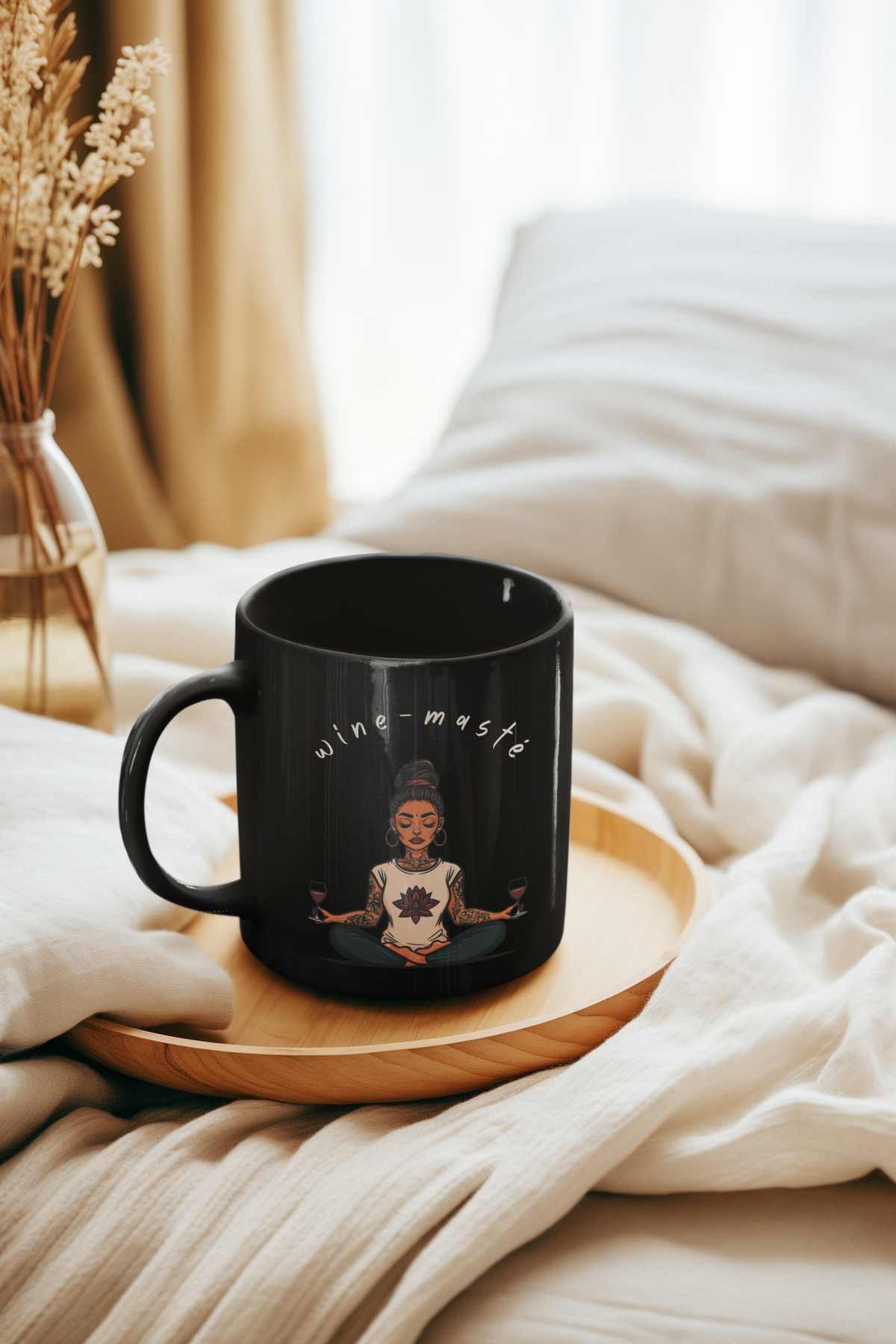 Yoga & Wine Black 11oz Coffee Mug - Meditation Mug I Funny Yoga Coffee Cup I Wellness Gift I Wine Lover's Gift I Yogini Mug