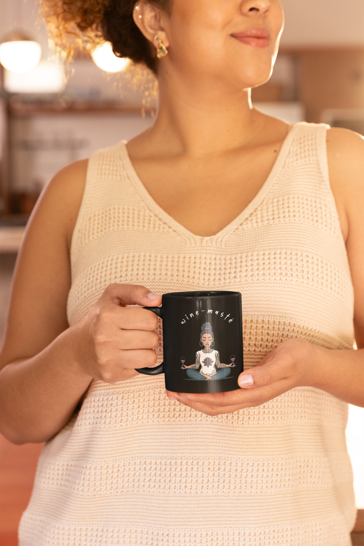 Yoga & Wine Black 11oz Coffee Mug - Meditation Mug I Funny Yoga Coffee Cup I Wellness Gift I Wine Lover's Gift I Yogini Mug