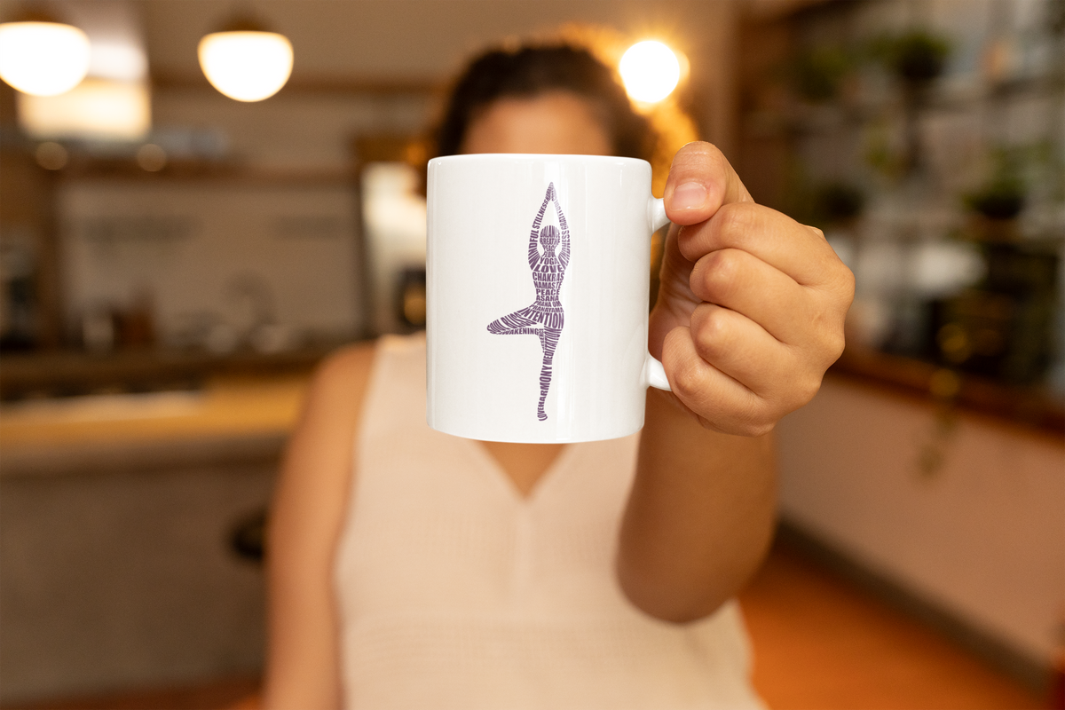 Yoga Pose Mug — 11oz Purple Tree Pose Coffee Mug I Meditation Cup I Zen Gift I Yogini Mug I Spiritual Gift I Mindful Coffee Cup